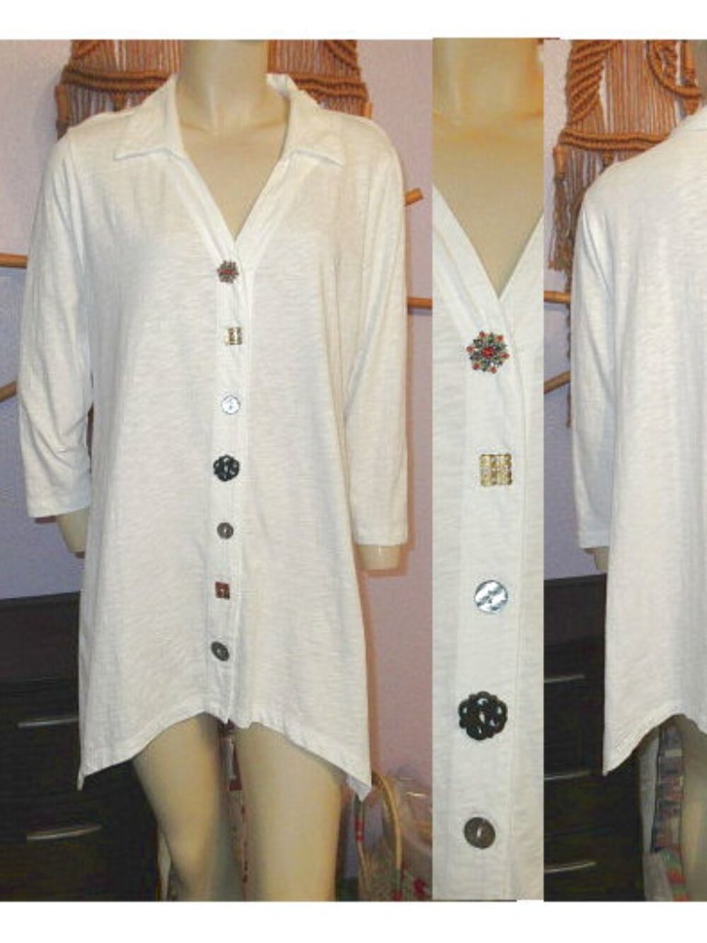 Soft Surroundings Statement Buttons Tunic Top Size XL Cotton Danielle Artsy Boho